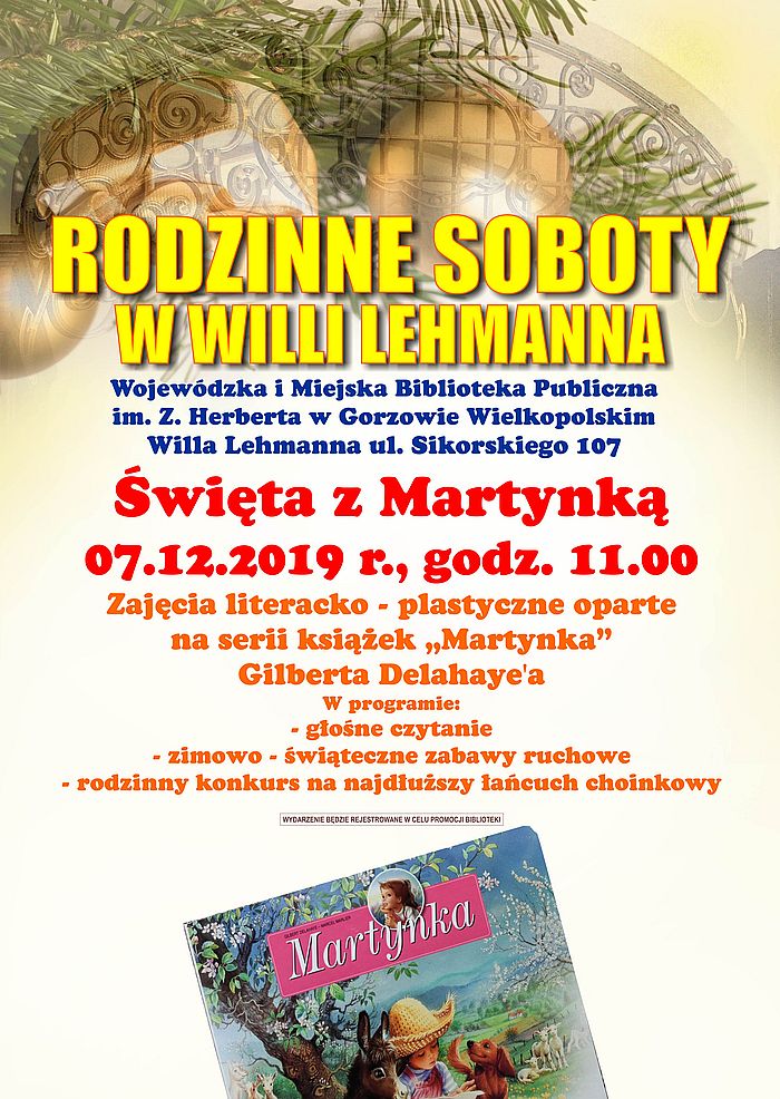 7 grudnia 2019 roku o godz. 11.00 kolejna Rodzinna spobota w Willi Lehmanna